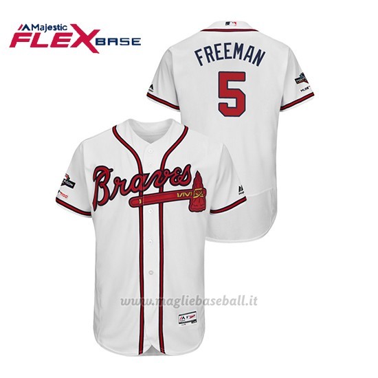 Maglia Baseball Uomo Atlanta Braves 5 Freddie Freeman 2019 Postseason Flex Base Bianco
